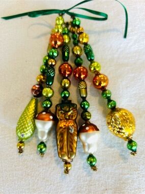 🍁Vintage Repurposed Fall Halloween ornaments, Glass garland bead icicle